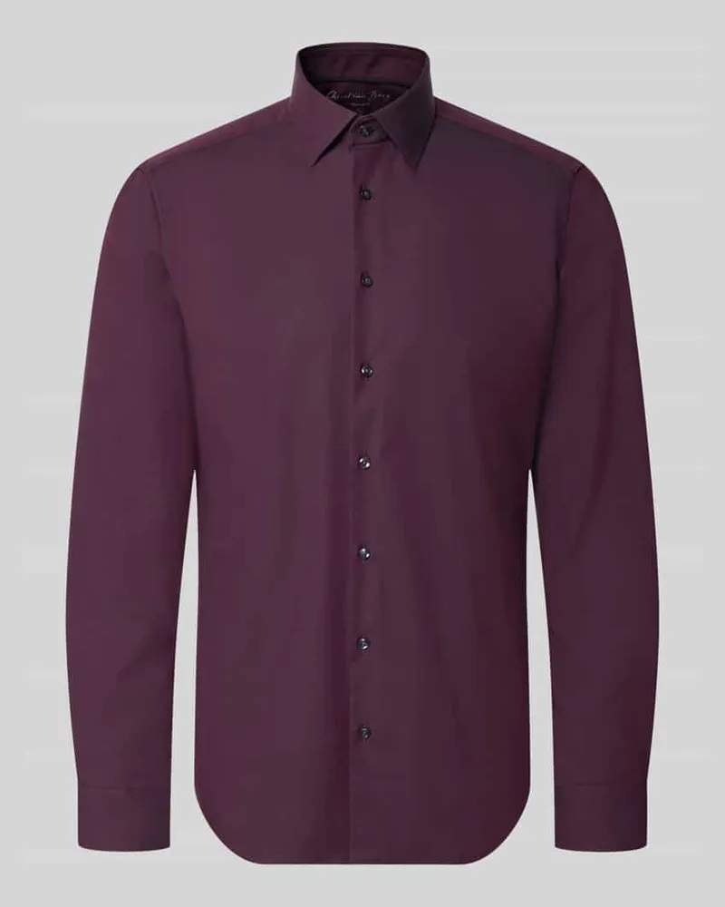 Christian Berg Regular Fit Business-Hemd mit Kentkragen Aubergine
