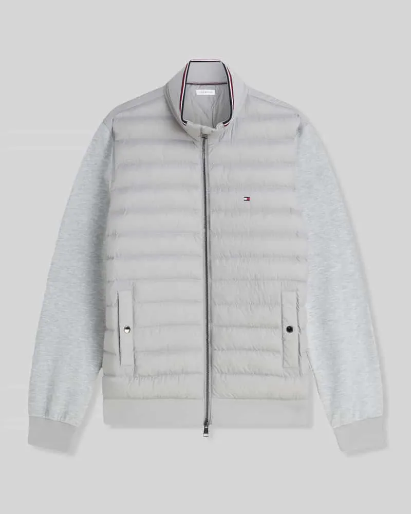 Tommy Hilfiger Regular Fit Strickjacke mit Steppeinsatz aus Baumwoll-Mix Hellgrau