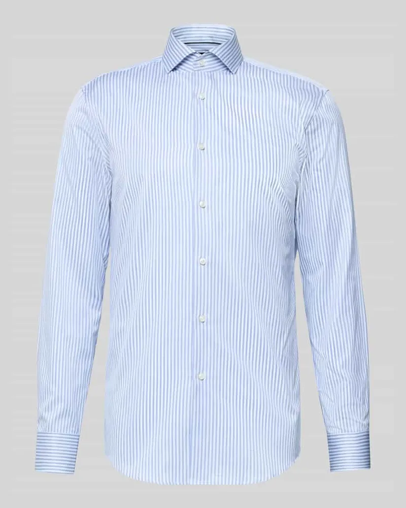 HUGO BOSS Slim Fit Businesshemd aus reiner Baumwolle Modell 'HANK Blau