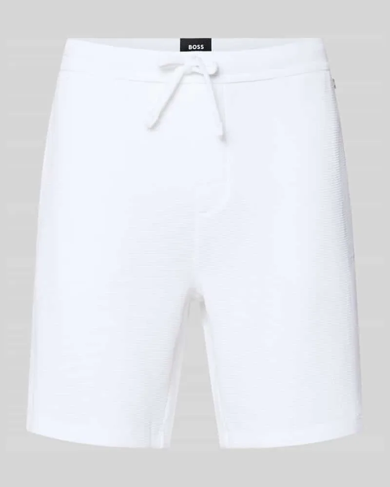 HUGO BOSS Regular Fit Sweatshorts aus Baumwoll-Mix Modell 'WAFFLE SHORTS Weiss