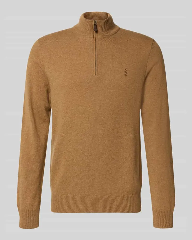 Ralph Lauren Strickpullover aus Wolle mit Stehkragen und Reißverschluss Camel