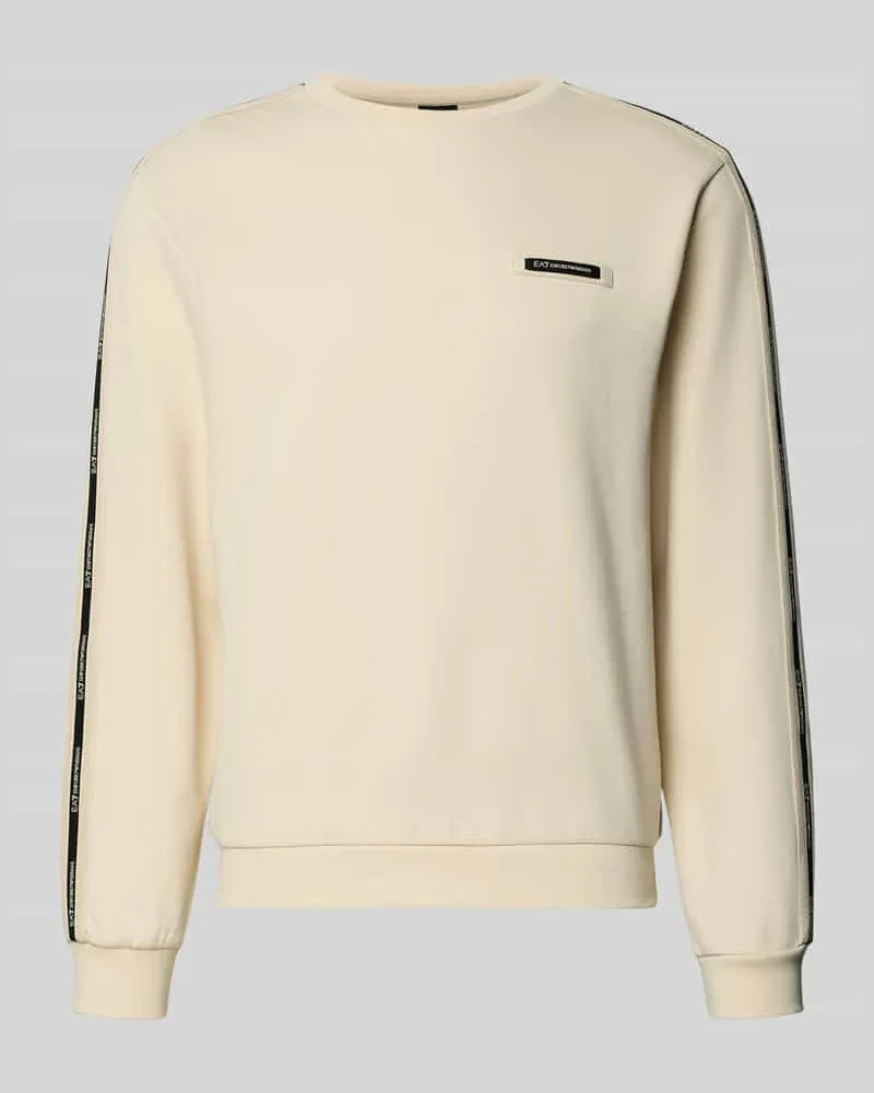 EA7 Sweatshirt mit Label-Details und Rundhalsausschnitt Sand