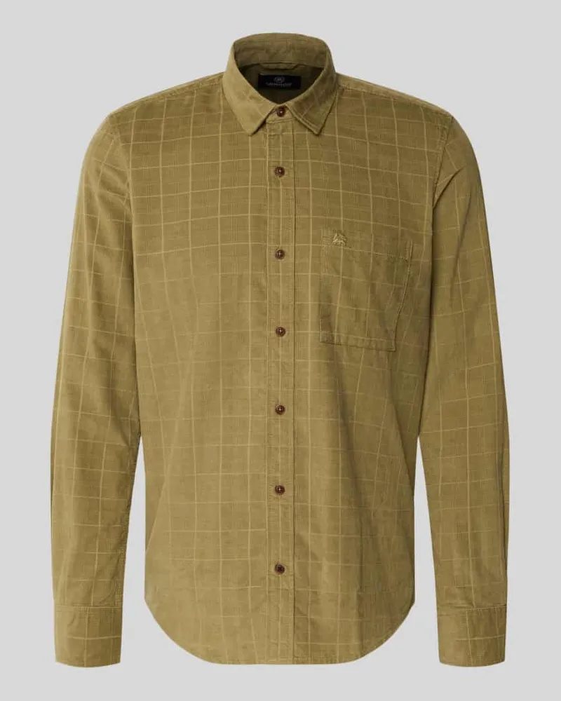 Lerros Regular Fit Freizeithemd aus Cord mit Kentkragen Khaki