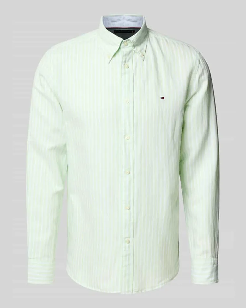 Tommy Hilfiger Regular Fit Freizeithemd aus Baumwoll-Leinen-Mix Gruen