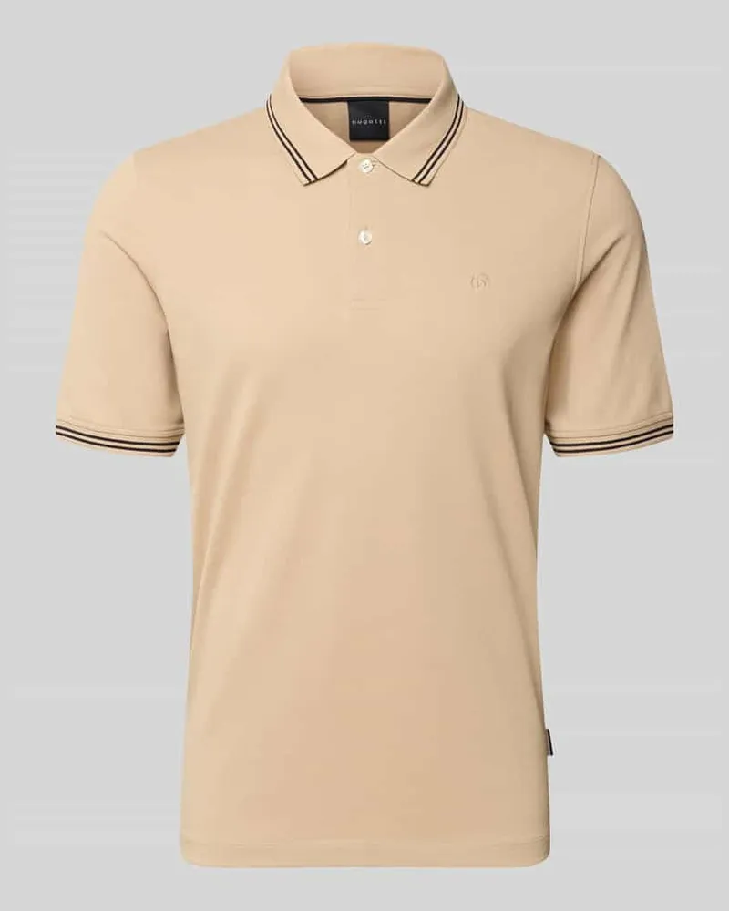 Bugatti Slim Fit Poloshirt mit Label-Stitching Beige