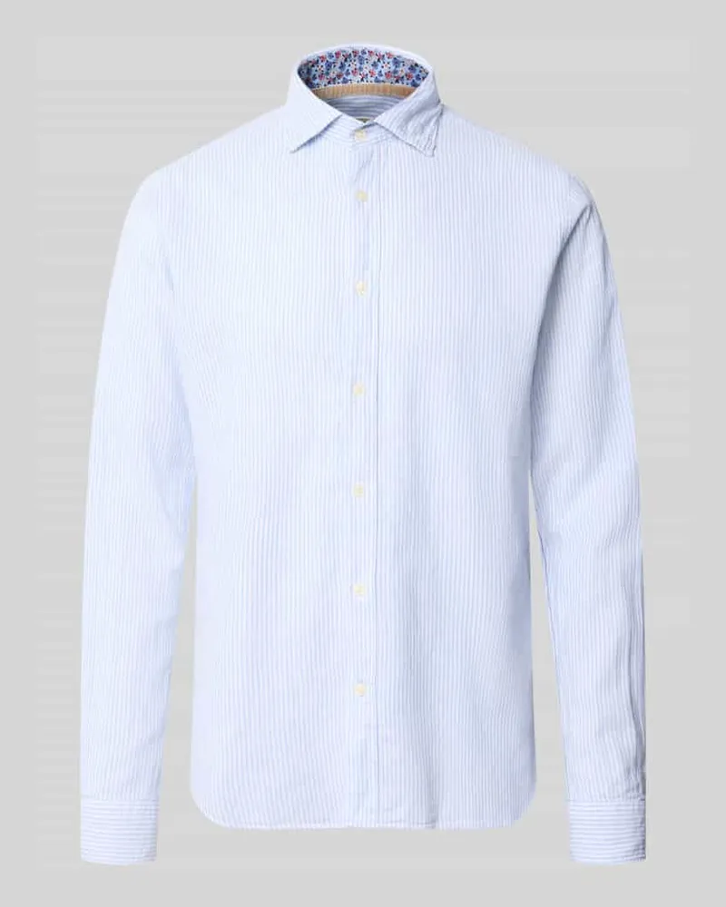 FIL NOIR Regular Fit Business-Hemd aus Leinen-Baumwoll-Mix Modell 'ROMA Hellblau