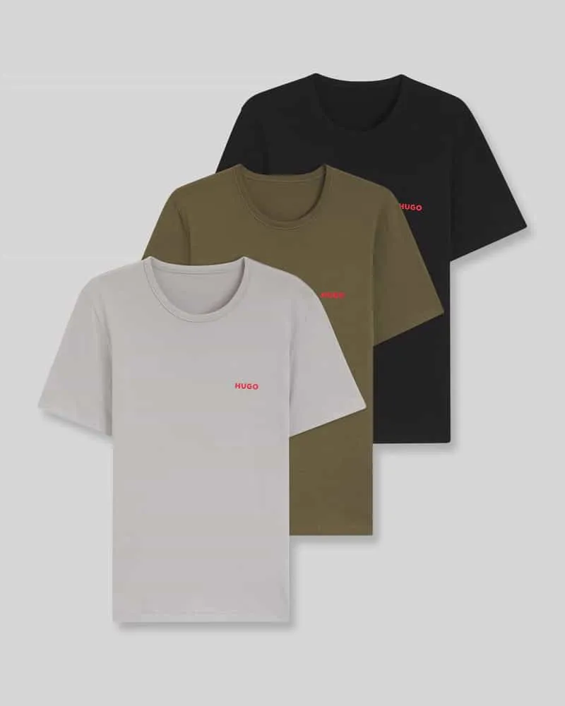 HUGO BOSS Regular Fit T-Shirts aus reiner Baumwolle im 3er-Pack Mittelgrau