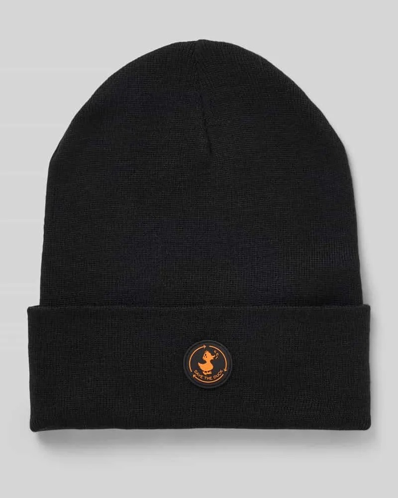 Save The Duck Mütze in Strick-Optik mit Logo-Applikation Modell 'Lou Black