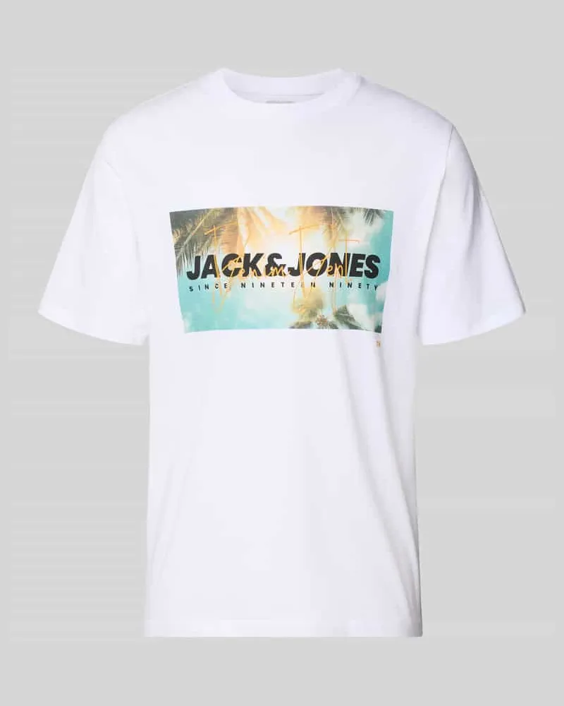 Jack & Jones T-Shirt mit Label-Print Modell 'INDIANA Weiss