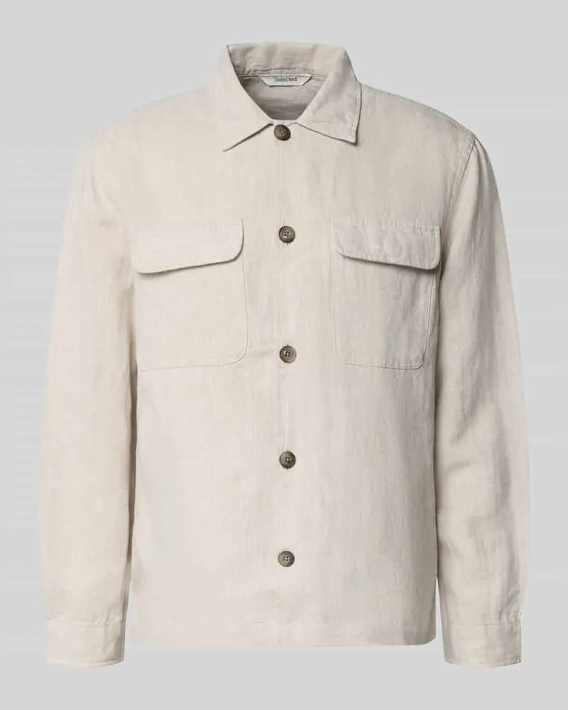 Selected Homme Relaxed Fit Hemdjacke aus Leinen-Baumwoll-Mix Modell 'LEROY Beige
