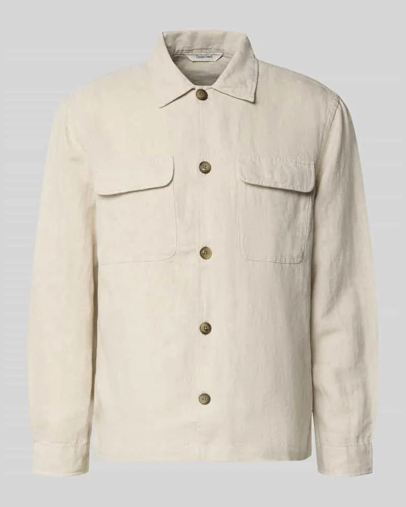 Selected Homme Relaxed Fit Hemdjacke aus Leinen-Baumwoll-Mix Modell 'LEROY Beige