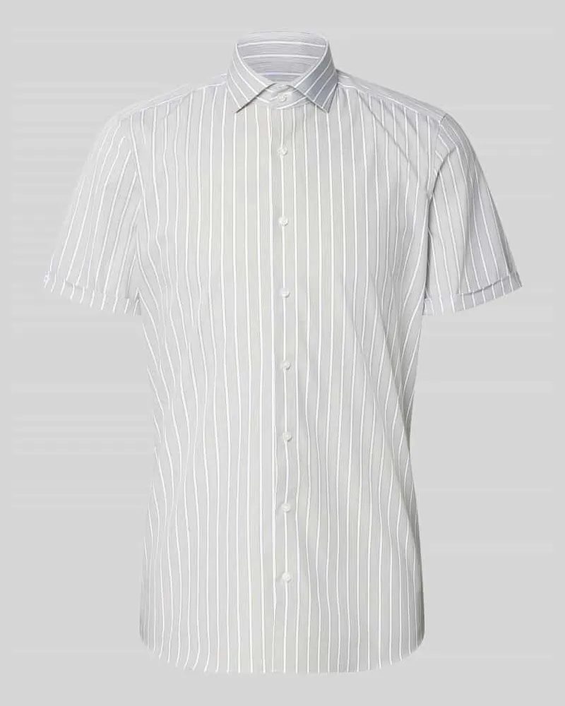 Olymp Slim Fit Business-Hemd mit Blockstreifen und Kentkragen Gruen