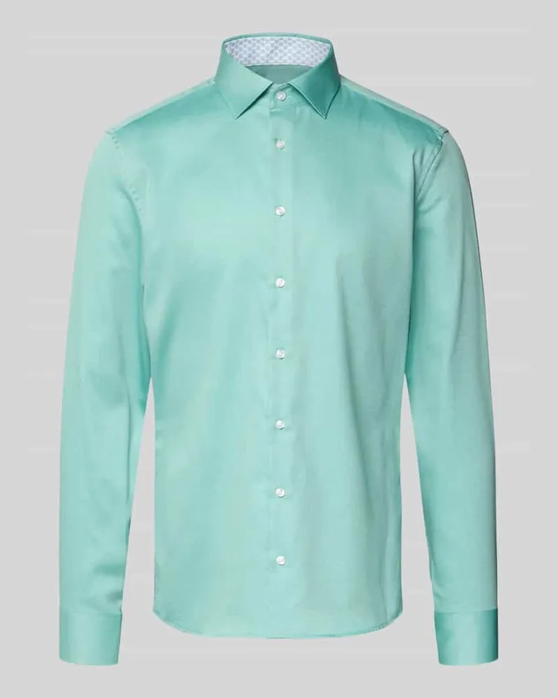 Seidensticker Slim Fit Business Hemd aus Baumwolle mit Kentkragen Hellgruen