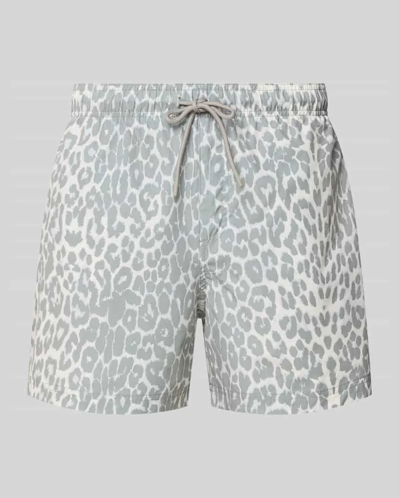 Jack & Jones Regular Fit Badeshorts mit Allover-Animal-Print Modell 'Maui Hellgrau