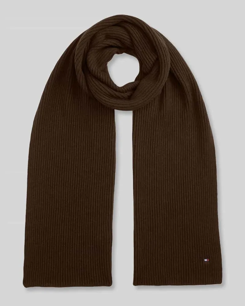 Tommy Hilfiger Schal mit Logo-Detail aus Kaschmir Dunkelbraun