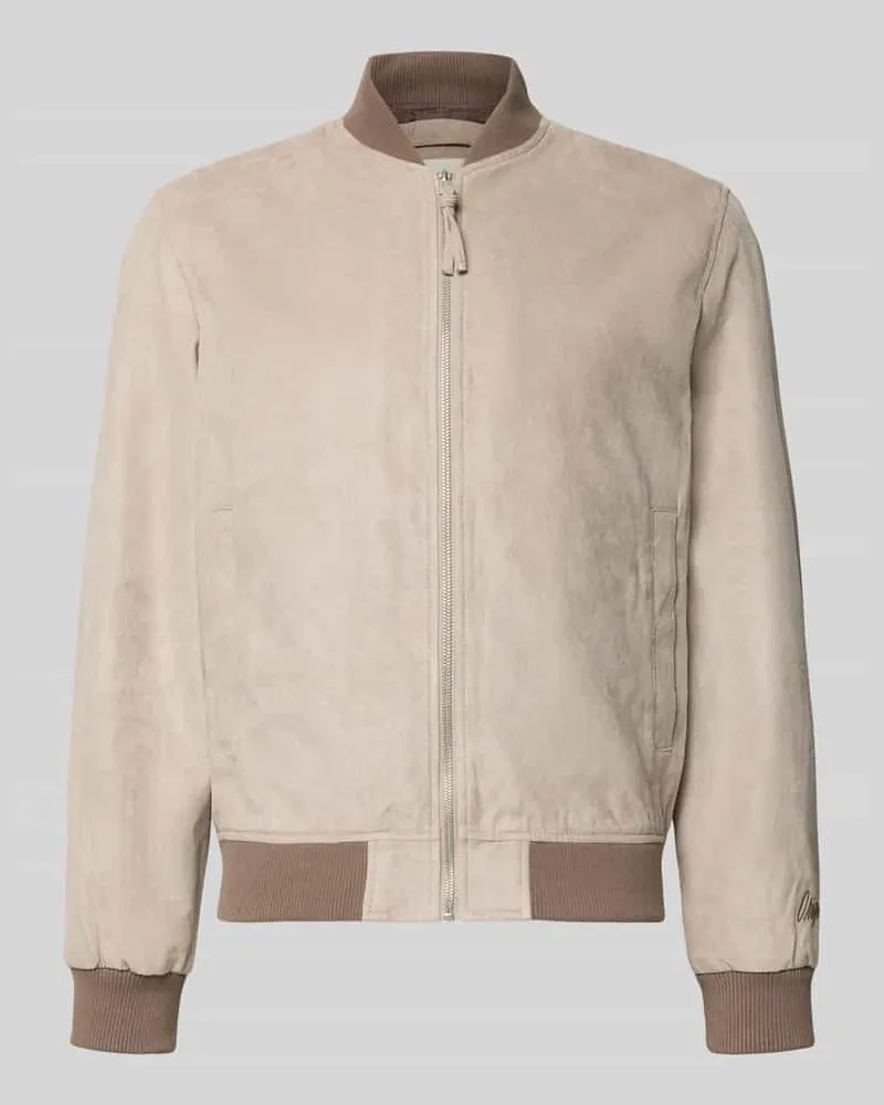 Jack & Jones Bomberjacke in Leder-Optik mit Stehkragen Sand