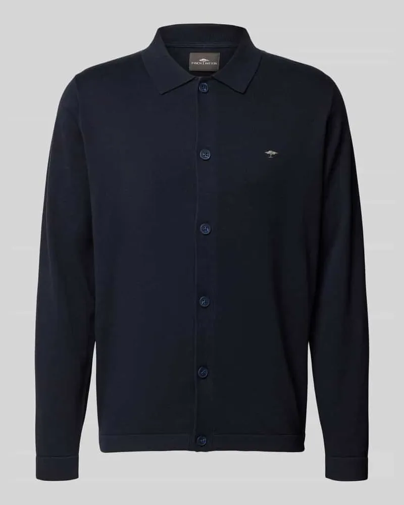 Fynch-Hatton Strickjacke mit Polokragen und Label-Stitching Marine