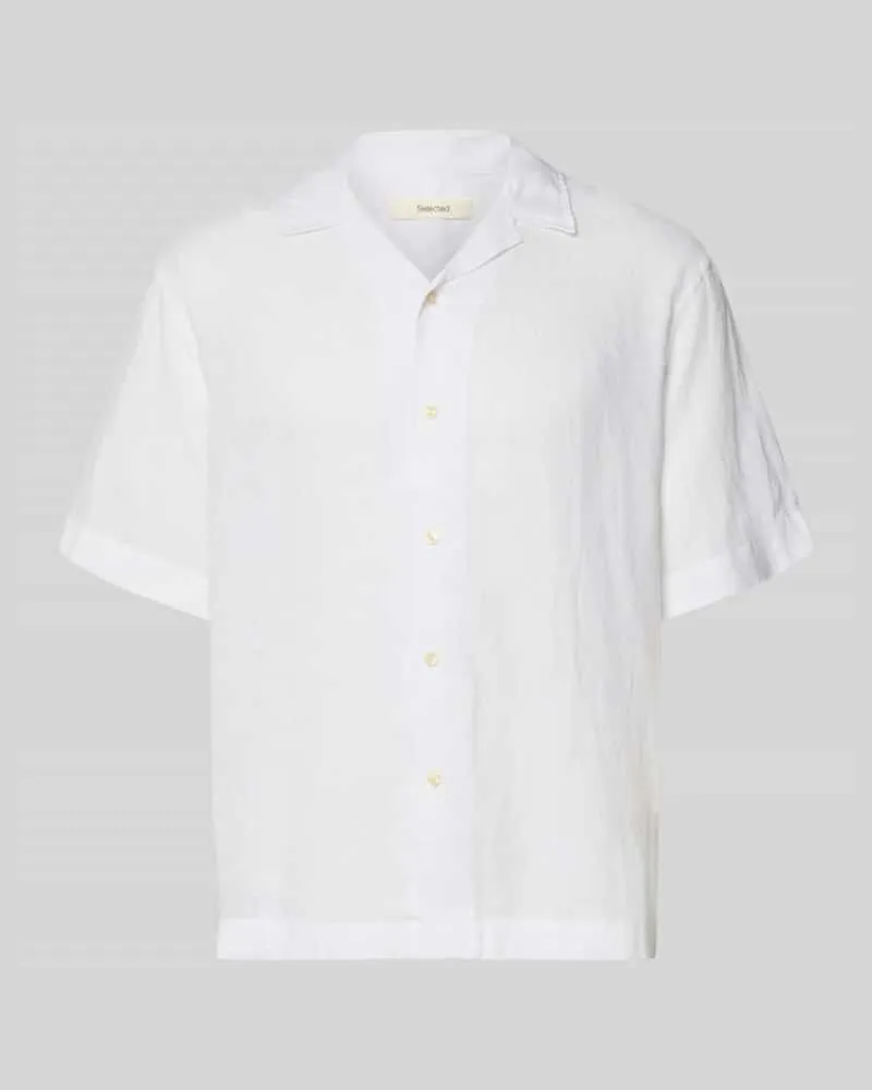 Selected Homme Relaxed Fit Leinenhemd mit Resortkragen Modell 'KYLIAN Weiss