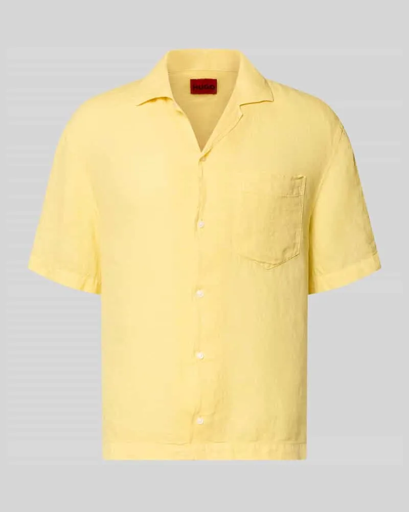 HUGO BOSS Regular Fit Freizeithemd aus reinem Leinen Modell 'EXOLINO Hellgelb