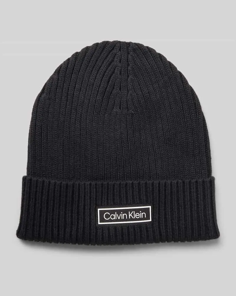 Calvin Klein Strickmütze mit Kaschmir-Anteil und Label-Patch 