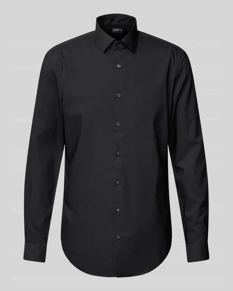 JAKE*S Slim Fit Business-Hemd mit Kentkragen Black