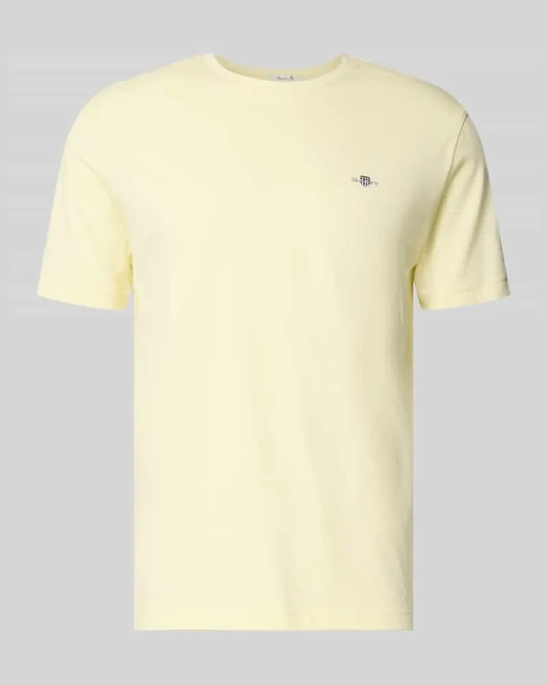 Gant Regular Fit T-Shirt mit Logo-Stitching Hellgelb