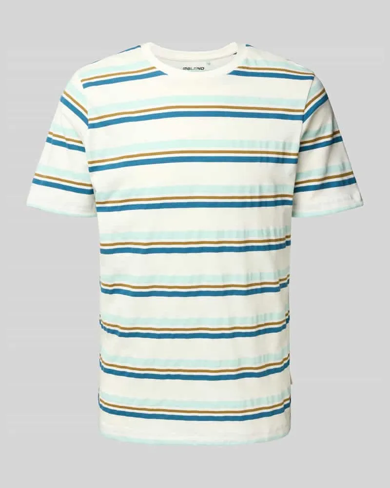 Blend T-Shirt mit geripptem Rundhalsausschnitt Modell 'JAMAS Hellblau