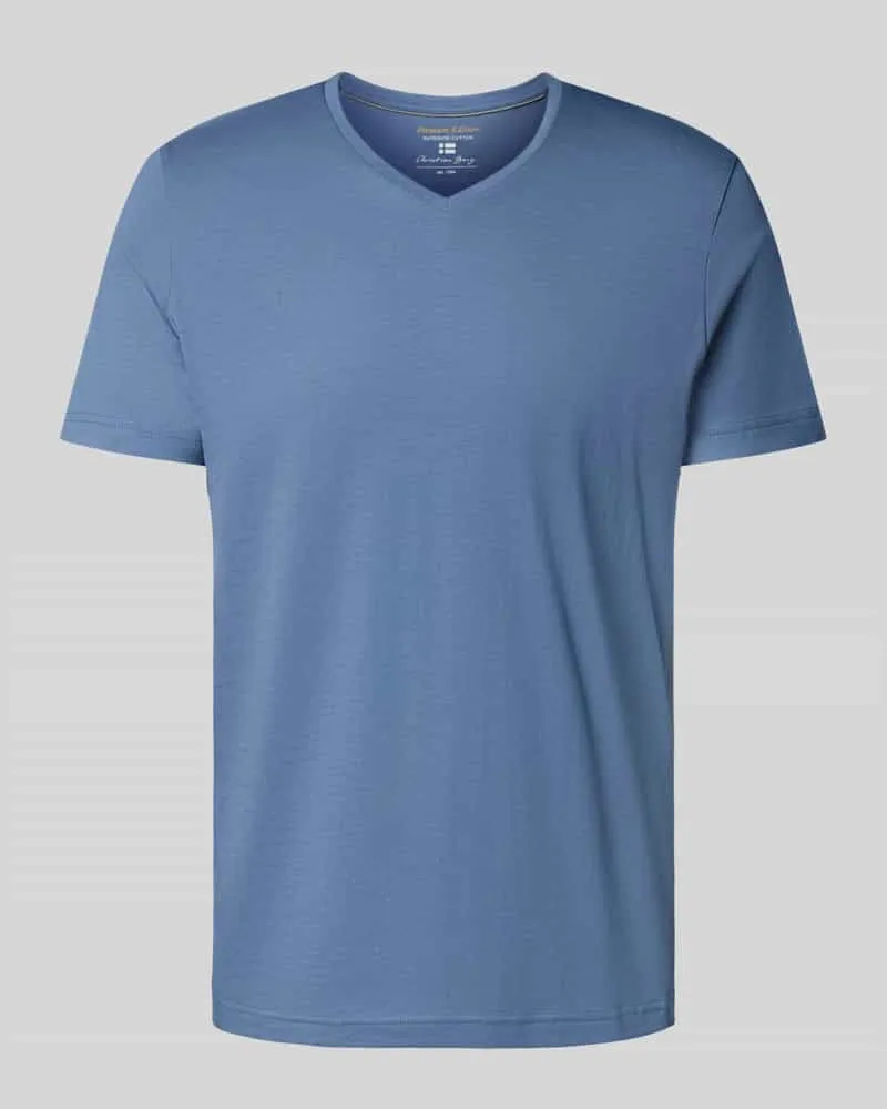 Christian Berg T-Shirt mit V-Ausschnitt Jeansblau