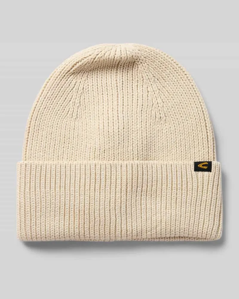 Camel Active Beanie mit breitem Umschlag und Label-Detail Offwhite
