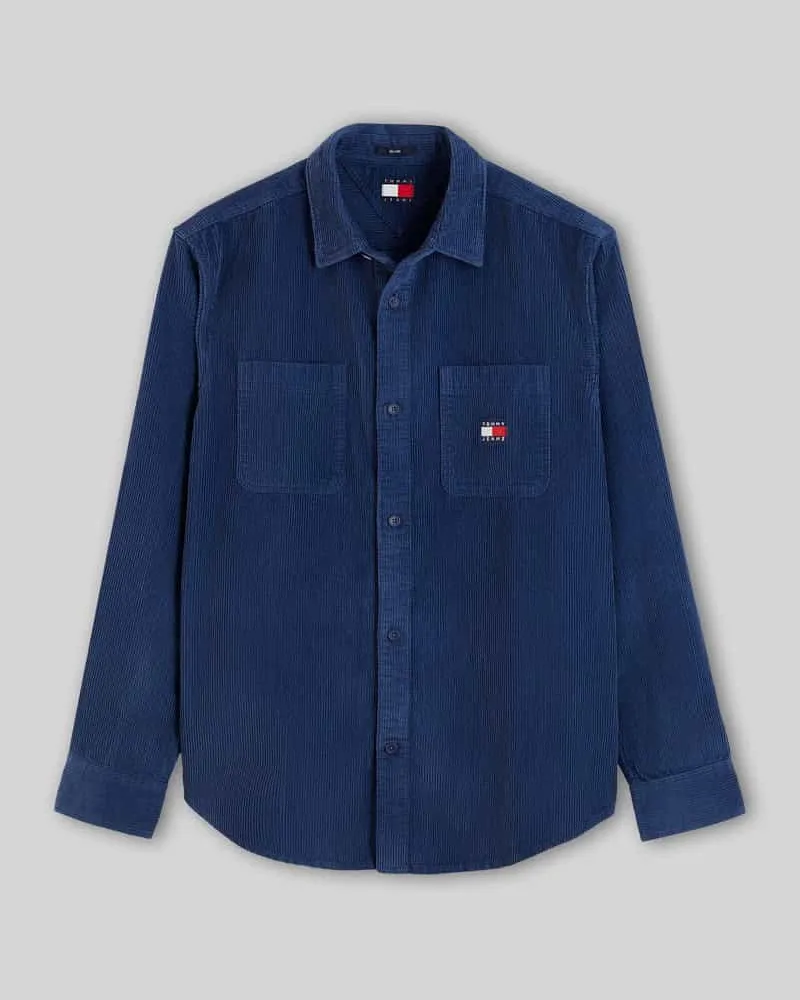 Tommy Hilfiger Regular Fit Cordhemd mit Logo-Patch Dunkelblau