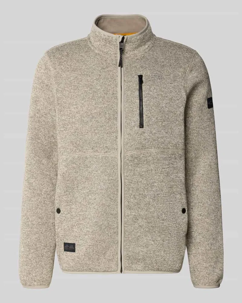 Camel Active Regular Fit Strickjacke in Melange-Optik mit Stehkragen Offwhite