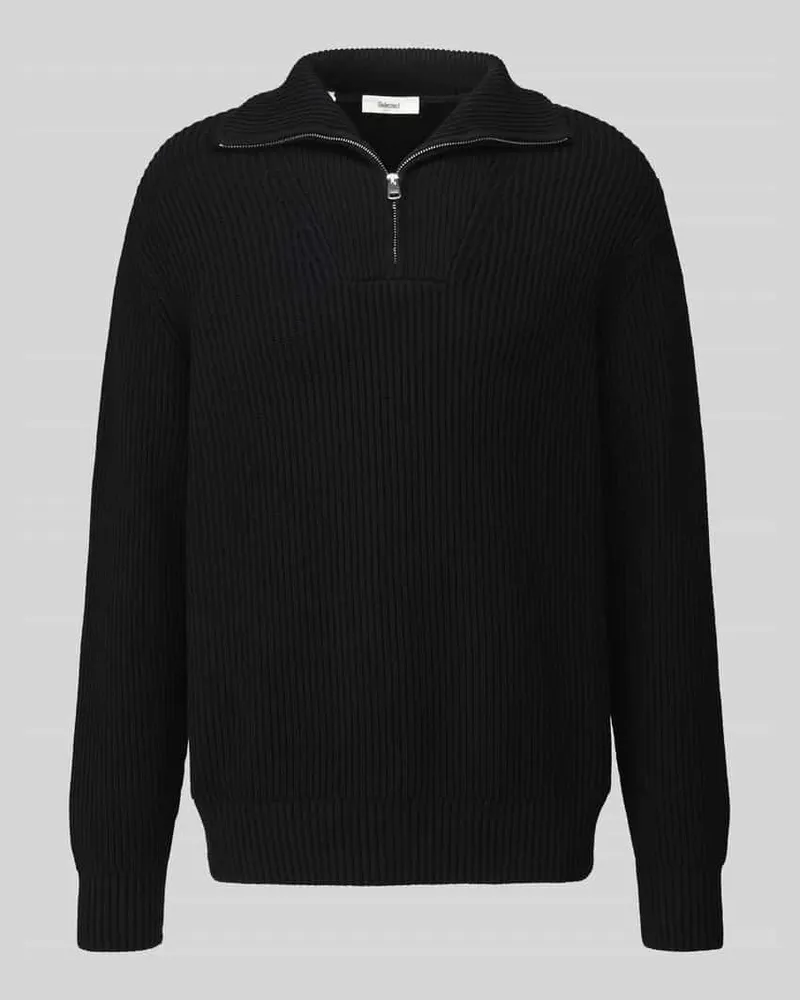 Selected Relaxed Fit Troyer aus reiner Baumwolle Modell 'DRY Black