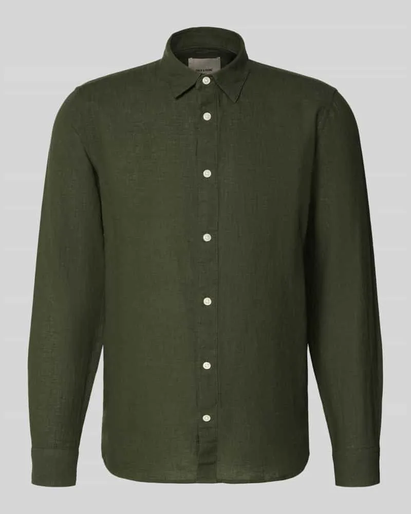 Only & Sons Slim Fit Freizeithemd aus Baumwoll-Leinen-Mix Modell 'CAIDENLS SOLID Oliv