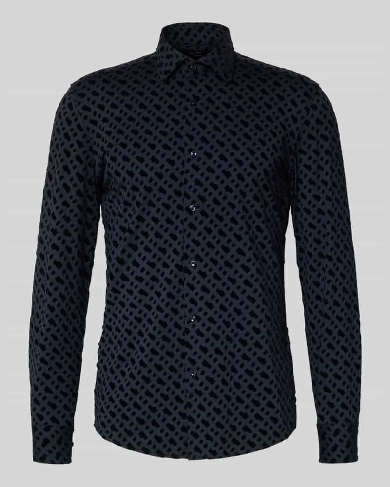 HUGO BOSS Slim Fit Businesshemd mit Kentkragen Modell 'HANK Black