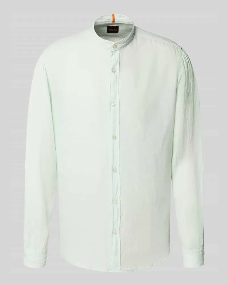HUGO BOSS Regular Fit Leinenhemd mit Stehkragen Modell 'Race 