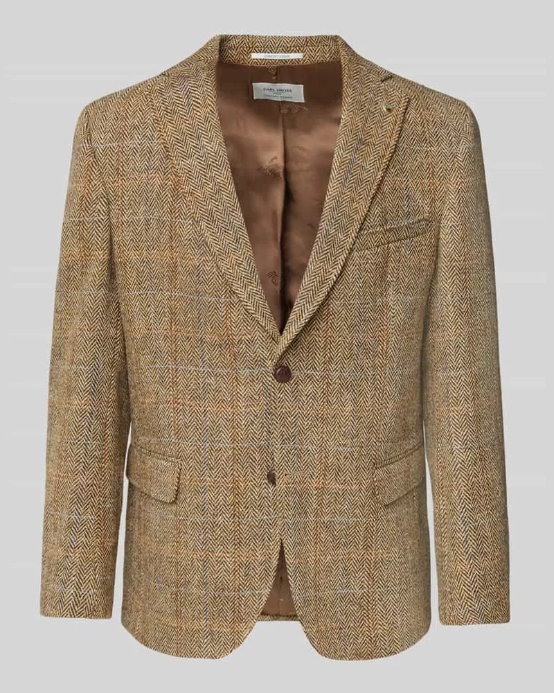 Carl Gross Sakko Harris-Tweed aus Schurwolle Modell 'Theo Hellbraun