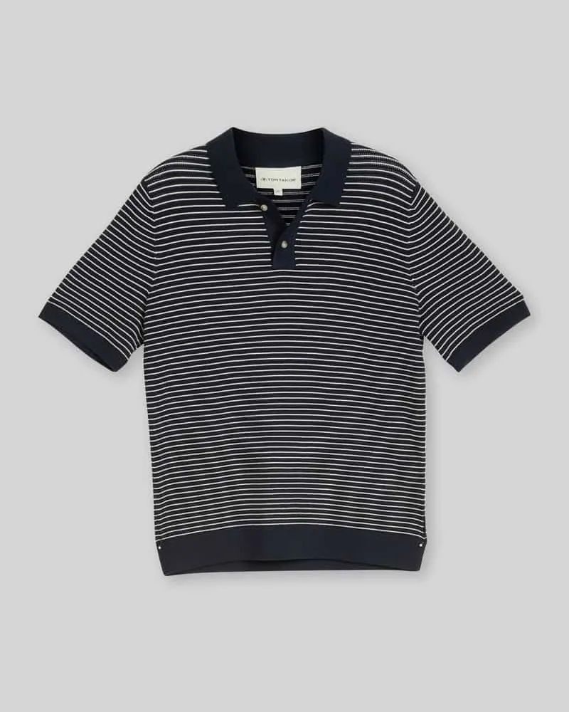Tom Tailor Regular Fit Poloshirt aus einer Baumwolle in Strickoptik Marine