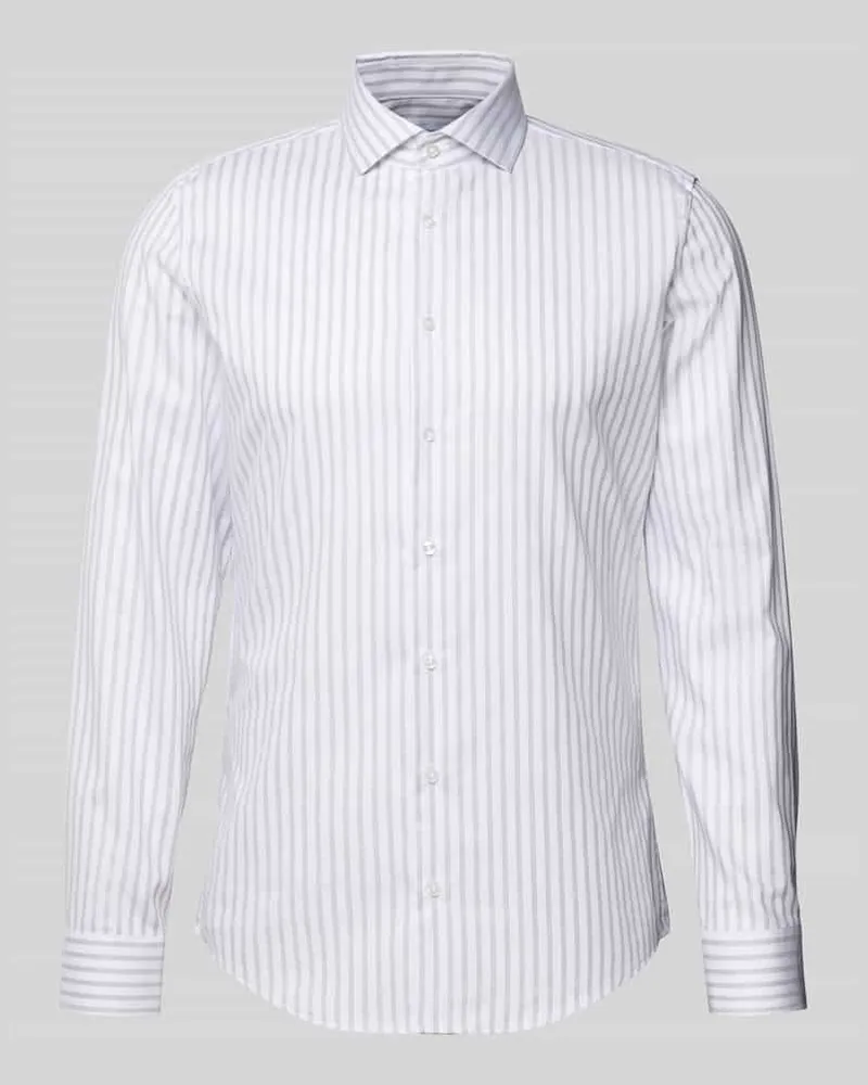 Seidensticker Slim Fit Business Hemd aus Baumwolle mit Kentkragen Silber