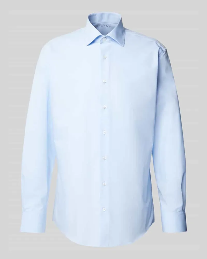 Eterna Regular Fit Businesshemd aus Popeline mit Stretch-Anteil Hellblau