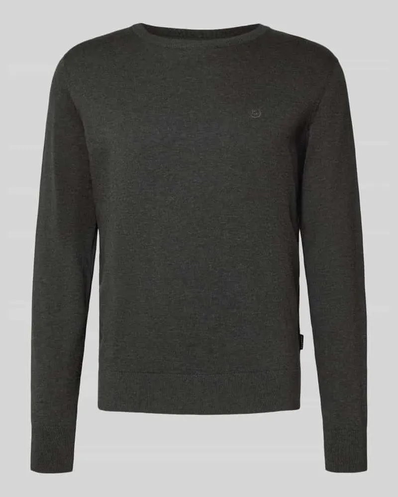 Bugatti Strickpullover mit gerippten Abschlüssen Dunkelgrau