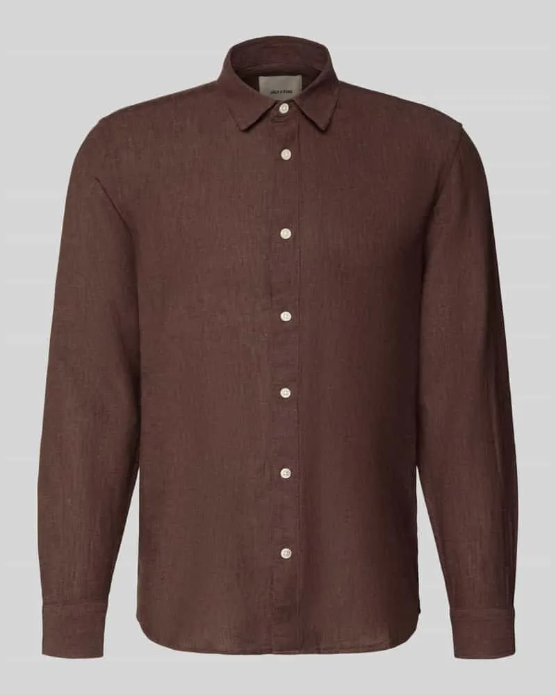 Only & Sons Slim Fit Freizeithemd aus Baumwoll-Leinen-Mix Modell 'CAIDENLS SOLID Dunkelbraun