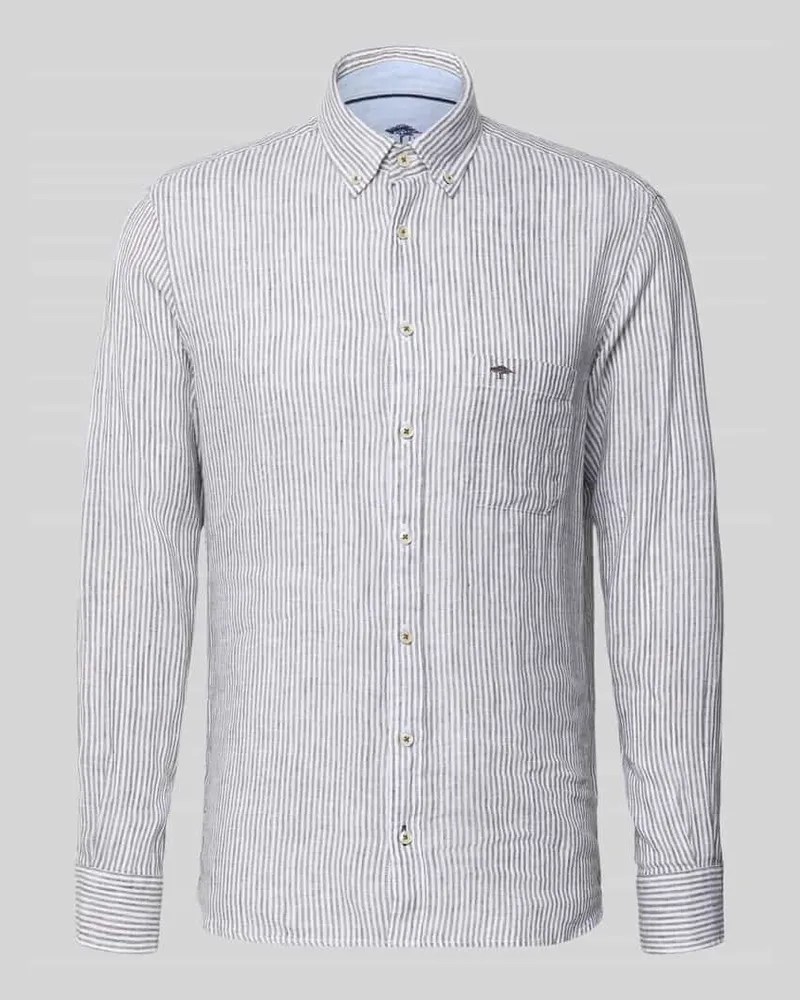 Fynch-Hatton Slim Fit Leinenhemd mit Button-Down-Kragen Oliv