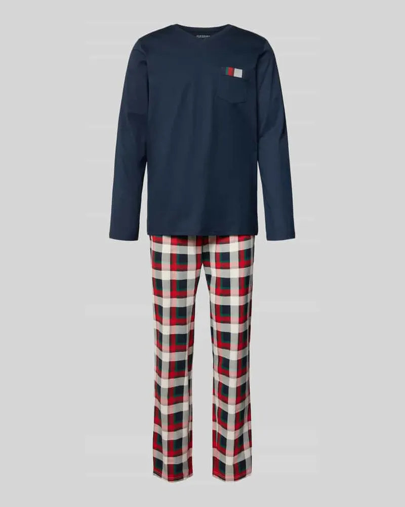 Schiesser Relaxed Fit Pyjama-Set mit Brusttasche Marine