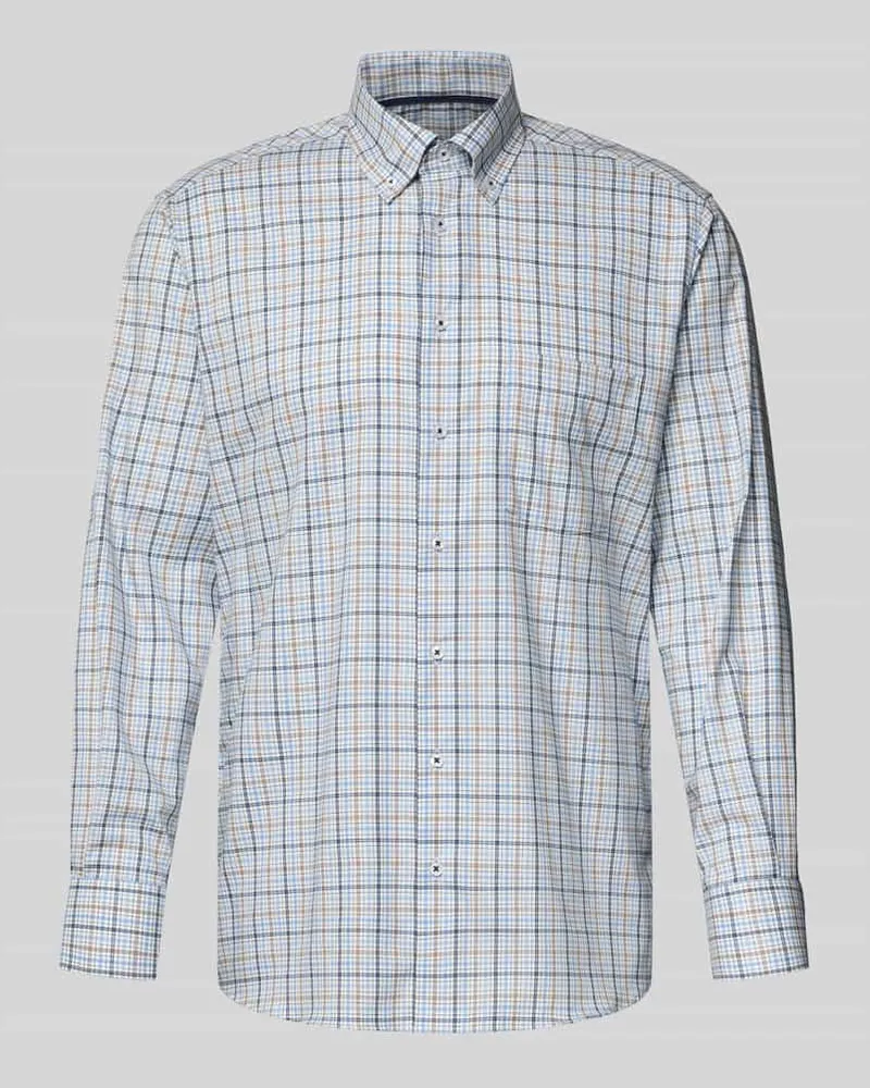 Eterna Regular Fit Business Hemd aus Baumwolle mit Button-Down-Kragen Bleu