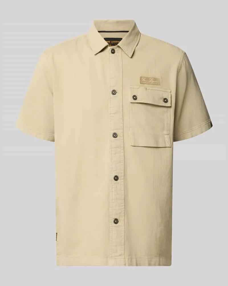 PME Legend Regular Fit Freizeithemd mit Kentkragen und Brusttasche Sand