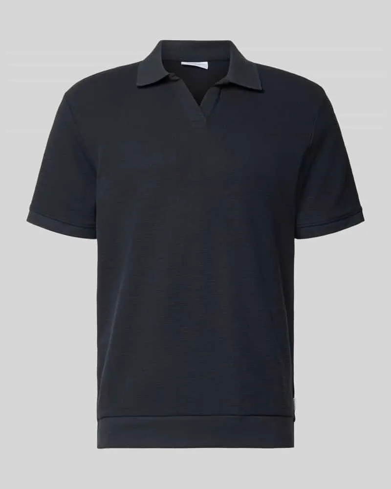 Lindbergh Comfort Fit Poloshirt mit V-Ausschnitt Dunkelblau