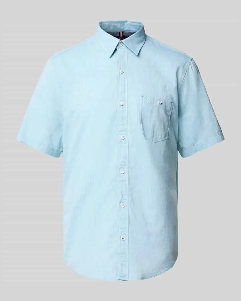 Lerros Regular Fit Freizeithemd aus Baumwoll-Leinen-Mix Tuerkis