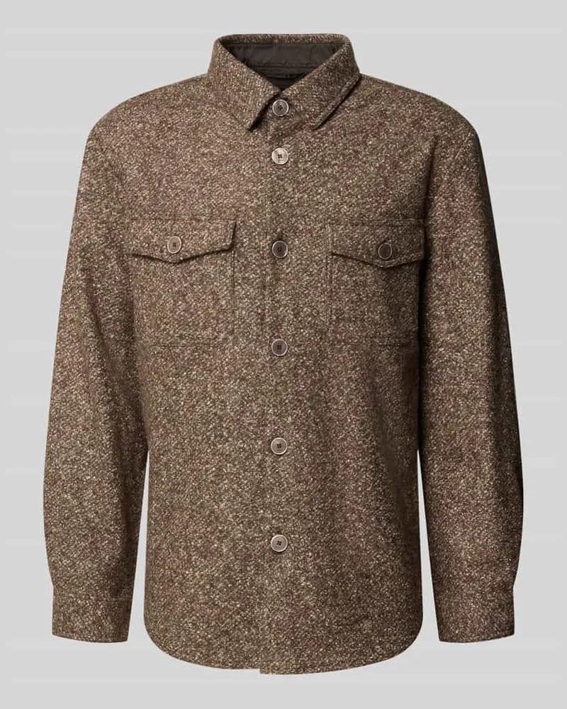 Maerz Regular Fit Hemdjacke aus Woll-Mix mit Brusttaschen Mittelbraun