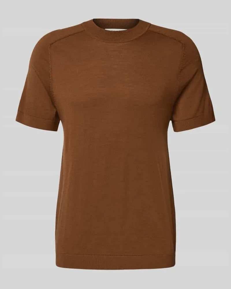 Selected Homme Regular Fit T-Shirt aus reiner Wolle Dunkelbraun
