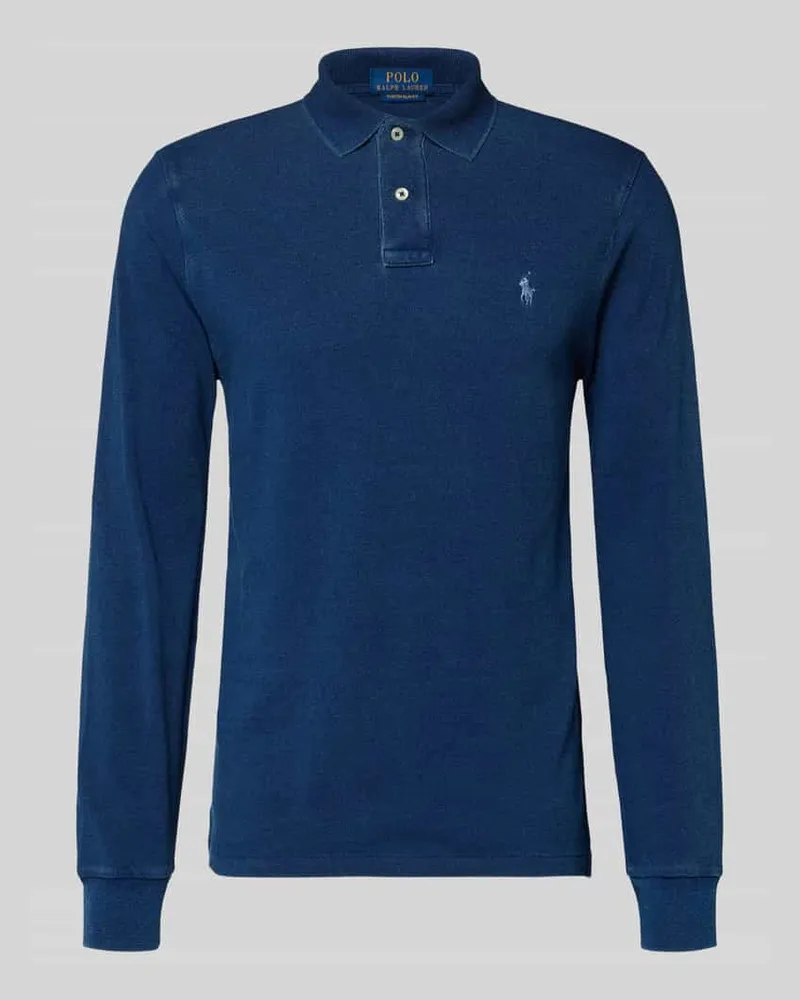 Ralph Lauren Custom Slim Fit Poloshirt mit Label-Stitching Dunkelblau